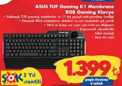ASUS TUF GAMİNG K1 MEMBRANE RGB GAMİNG/OYUNCU KLAVYE